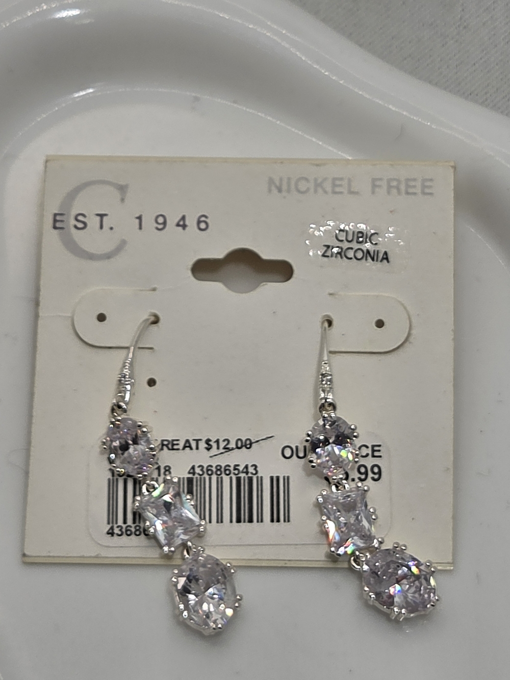 NWT C 1946 Cubic Zirconia Tiered Drop Earrings Silver Tone Formal Bridal ✨